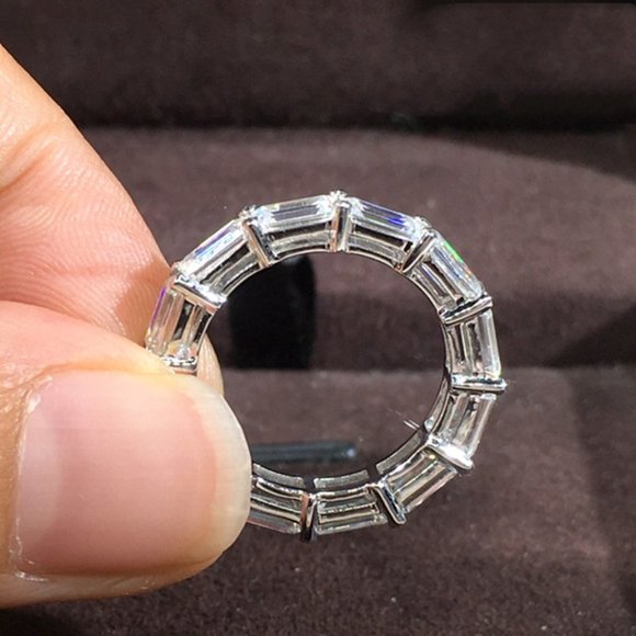 ✨925 Silver Plated Imitate Moissanite Ring Emerald CZ Ring, MARR9390 - Picture 2 of 5